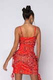 Sexy Ladies Paisley Cashew Element Lace-Up Drawstring Skirt Two Piece Set
