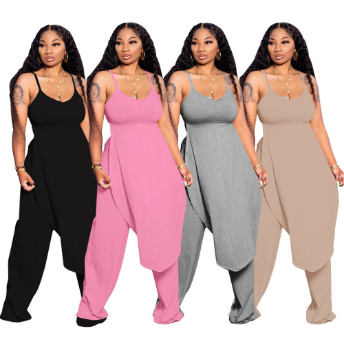 Conjunto de dos piezas de pantalones de pernera ancha con tirantes lindos para mujer