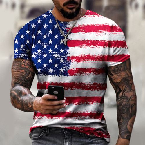 Camiseta de manga corta con estampado 3D del día de la bandera para hombre
