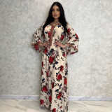 Printed Ladies Arabian Dubai Muslim Robe Abaya Dress