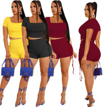 Damenbekleidung Sommer Einfarbig Mode Kordelzug Lässige Shorts Zweiteiliges Set