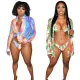 Summer Print Two Piece Bikini Swimsuit With Suncreen Shirt Set