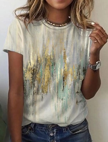T-shirt da donna a maniche corte con stampa vintage astratta