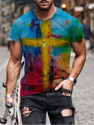 T-shirt casual da uomo con stampa Cross Faith