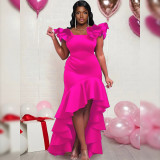 Plus Size Women'S Sexy Ruffled Sleeve High Low Formal Party Evening Dress