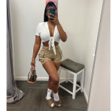Women Fashion Sexy Cargo Pants Two Piece Suit