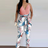 Women's Summer Chic Sexy  V-Neck Sling Strap Two Piece Pants Set