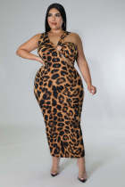 Vestido largo de talla grande con estampado de leopardo irregular para mujer