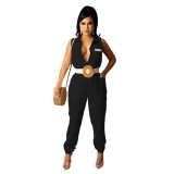Women's Sleeveless Cargo Bodysuit Simple Casual Slim Fit Jumpsuit
