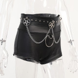 Summer Chain Trend High Street Goth Tight Fitting Pu Faux Leather Shorts