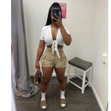 Women Fashion Sexy Cargo Pants Two Piece Suit