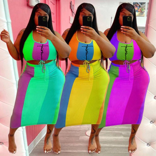 Canotta da donna senza maniche patchwork multicolore estivo da donna modello di posizionamento Plus Size