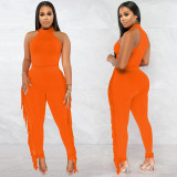 Fashion Solid Casual Tight Fitting Fringe Trousers Women's Two-Piece
