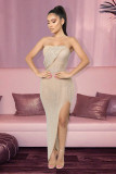 Fashion Sexy Strapless Slit Diamond Dress Elegant Evening Dress