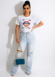 T-shirt da donna in cotone con stampa Summer Flag