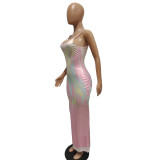 Sexy Women's Positioning Print Adjustable Slip Dress