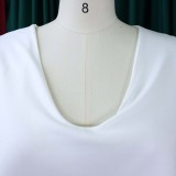 Women Summer White Formal V-neck Cape Sleeve Solid Midi Sheath Office Dress