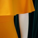 Women Summer Orange Formal V-neck Cape Sleeve Solid Midi Sheath Office Dress