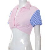 Women's Summer Stripes Short Sleeve Crop Shirt