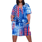 Women's Short Sleeve V-Neck American Flag Print Casual Dress