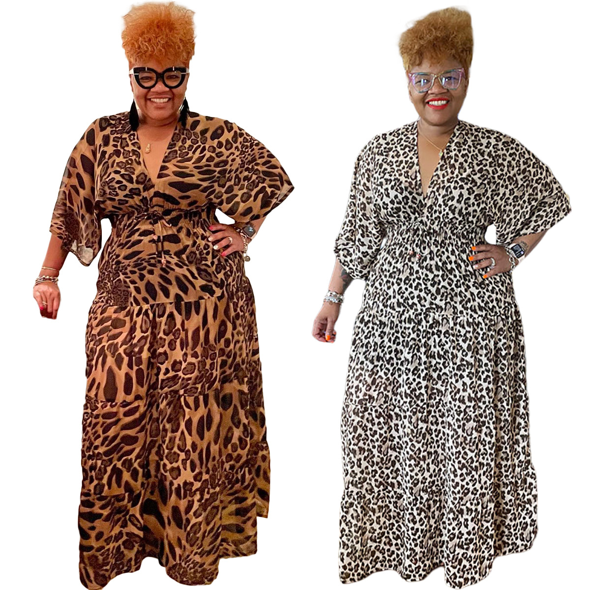 Sexy Plus Size Women's Leopard Print Fashion Casual V-neck Sexy Maxi Dress  - The Little Connection