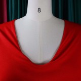 Women Summer Red Formal V-neck Cape Sleeve Solid Midi Sheath Office Dress