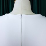 Women Summer White Formal V-neck Cape Sleeve Solid Midi Sheath Office Dress