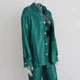 Sequin Long Sleeve Shirt Top Women V-Neck Vest Straight Pants Three-Piece Sexy Spring/Summer Party Suit