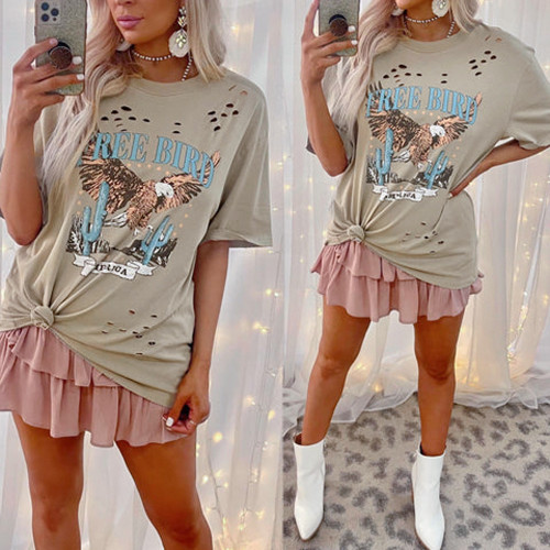 Summer Print Round Neck Short Sleeve Oversized Casual Ladies Top T-Shirt