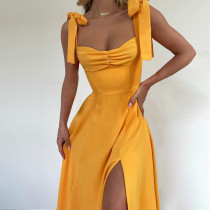 Vestido de una línea de tirantes con cordones y tirantes sexy de color sólido para mujer de verano