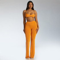 Sommer-Bandeau-Oberteil und Hose für Damen, zweiteilig, einfarbig, modischer Anzug