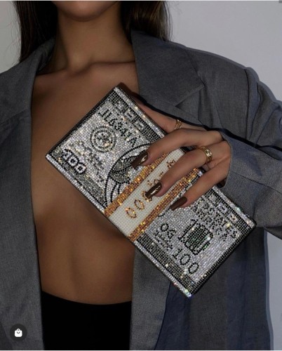 Женская элегантная черная вечерняя сумочка со стразами в долларах