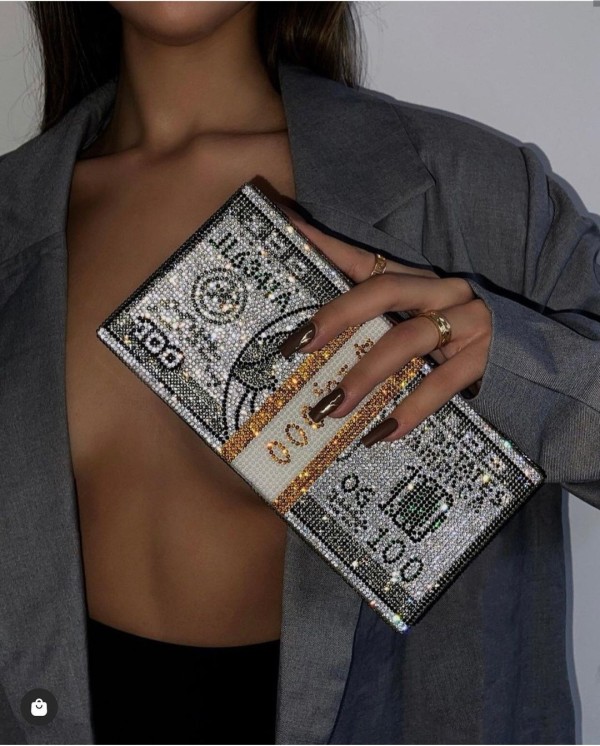 Bolso negro elegante del diamante artificial del dólar de la cena de la noche de las mujeres