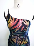 Summer Elegant Black One Shoulder Sleeveless Sequins  Mermaid Evening Dress