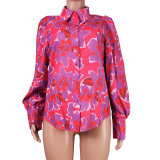 Women Summer Sexy Loose Bubble Sleeve Printed Shirt Top