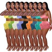 Damen-Nachtclub Sexy Feather Unregelmäßiges zweiteiliges Shorts-Set
