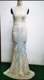 Summer Elegant Beige One Shoulder Sleeveless Sequins  Mermaid Evening Dress