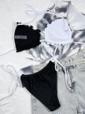 Women Sexy Black & White Contrast Pleated Cutout Swimwear Two Piece