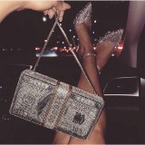 Women Elegant Black Evening Dinner Dollar Rhinestone Handbag