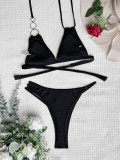 Women Sexy Lace-Up Patchwork Solid Swimwear