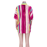 Women Sexy Short Front Back Long Casual Colorful Striped Loose Shirt