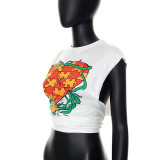 Women Summer Print RoundNeck Graffiti Heart Print Sleeveless Slim T-Shirt