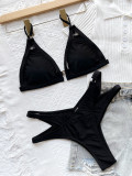 Women Sexy Black Cutout Bikini Two Piece