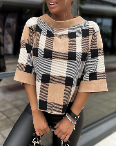 Women Vintage Classic Check knitting top