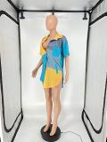 Summer fashion multicolor patchwork slit shirt dress with pockets