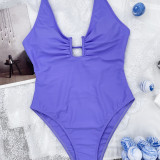 Summer Sexy Solid Strap U Neck One Piece Swimsuit
