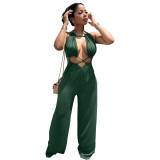 Fashion Sexy Irregular Lace-Up Wrap Chest Loose Wide Leg Jumpsuit