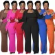Spring/Summer Plus Size Women'S Solid Button Strap Three-Piece Shorts Set