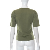 Women'S Summer Print Round Neck Short Sleeve Cutout Casual T-Shirt Top