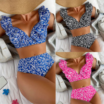 Bikini-Blumenspitze-hohe Taillen-reizvoller Bikini-Badeanzug-Badeanzug-Frauen